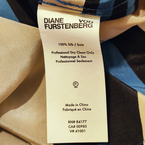 Diane Von Furstenberg DVF Borel Stripe Silk Shift Dress Size 2 Beige Blue Resort - Picture 13 of 16
